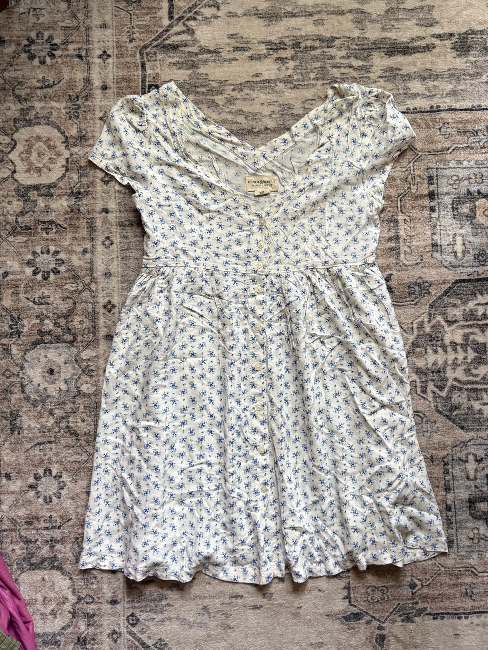 Ralph Lauren denim & supply ditsy floral cottagecore mini dress sz S blue white